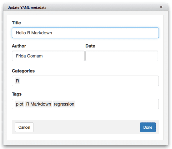 Update the metadata of an existing post using the RStudio addin.